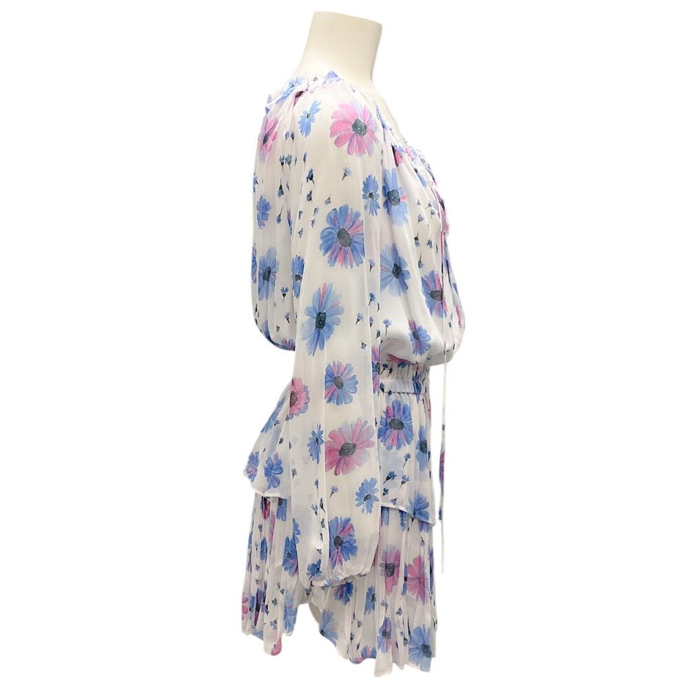 LoveShackFancy White / Blue Multi Floral Chiffon Mini Dress - Picture 2 of 4